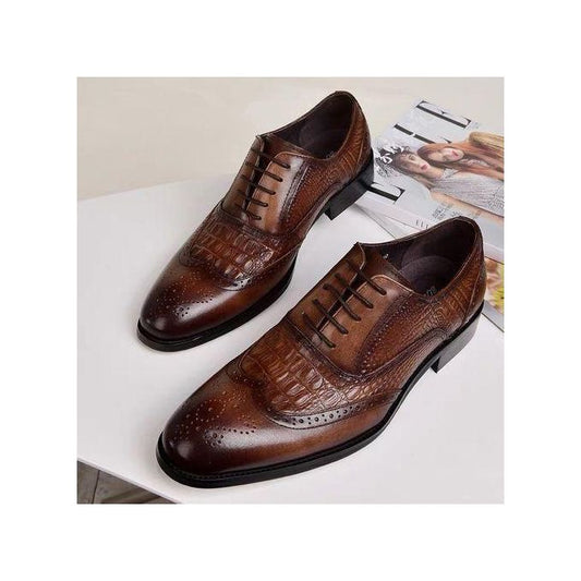 Chaussures Souliers Pour Homme - Motif Croco - Marron