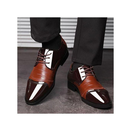 Hommes Formelle Mariage Entreprise Chaussures Lacets Patchwork Couleur Marron