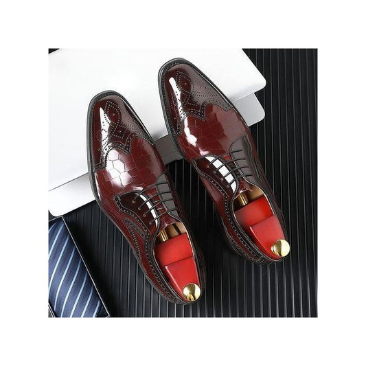 Hommes Formelle Mariage Entreprise Chaussures En Simili Cuir Lacets Marron