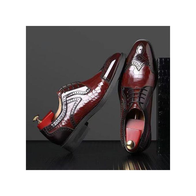 Hommes Formelle Mariage Entreprise Chaussures En Simili Cuir Lacets Marron