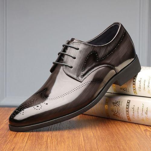 Men's Fashion Luxury Brogue Leather Shoes Quality Business Formal Shoes-Black