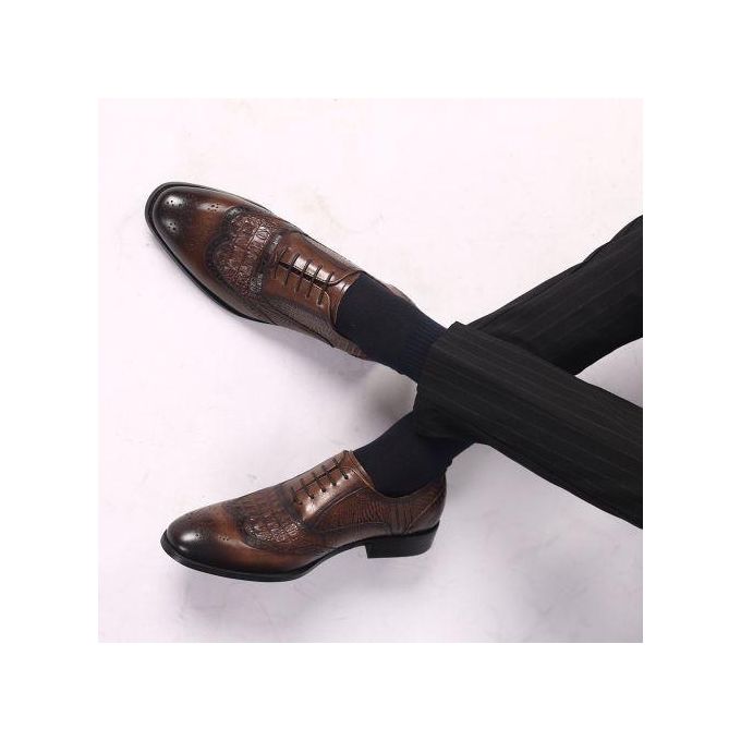 Chaussures Souliers Pour Homme - Motif Croco - Marron